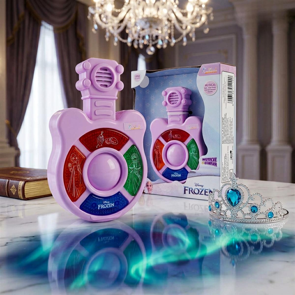 Frozen Mini Music Guitar - Portable Musical Instrument Toy for Kids with 4 Sound Buttons & Lights - Battery Operated Educational Gift for Boys & Girls Ages 3+