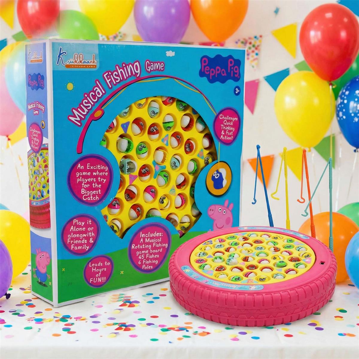 Hasbro Peppa Pig Musical Fishing Board Game - Rotating Pond with 45 Fishes & 4 Poles - Educational Pink Magnetic Toy for Kids 3+ Years - Interactive Fast-Action Game for 1-4 Players