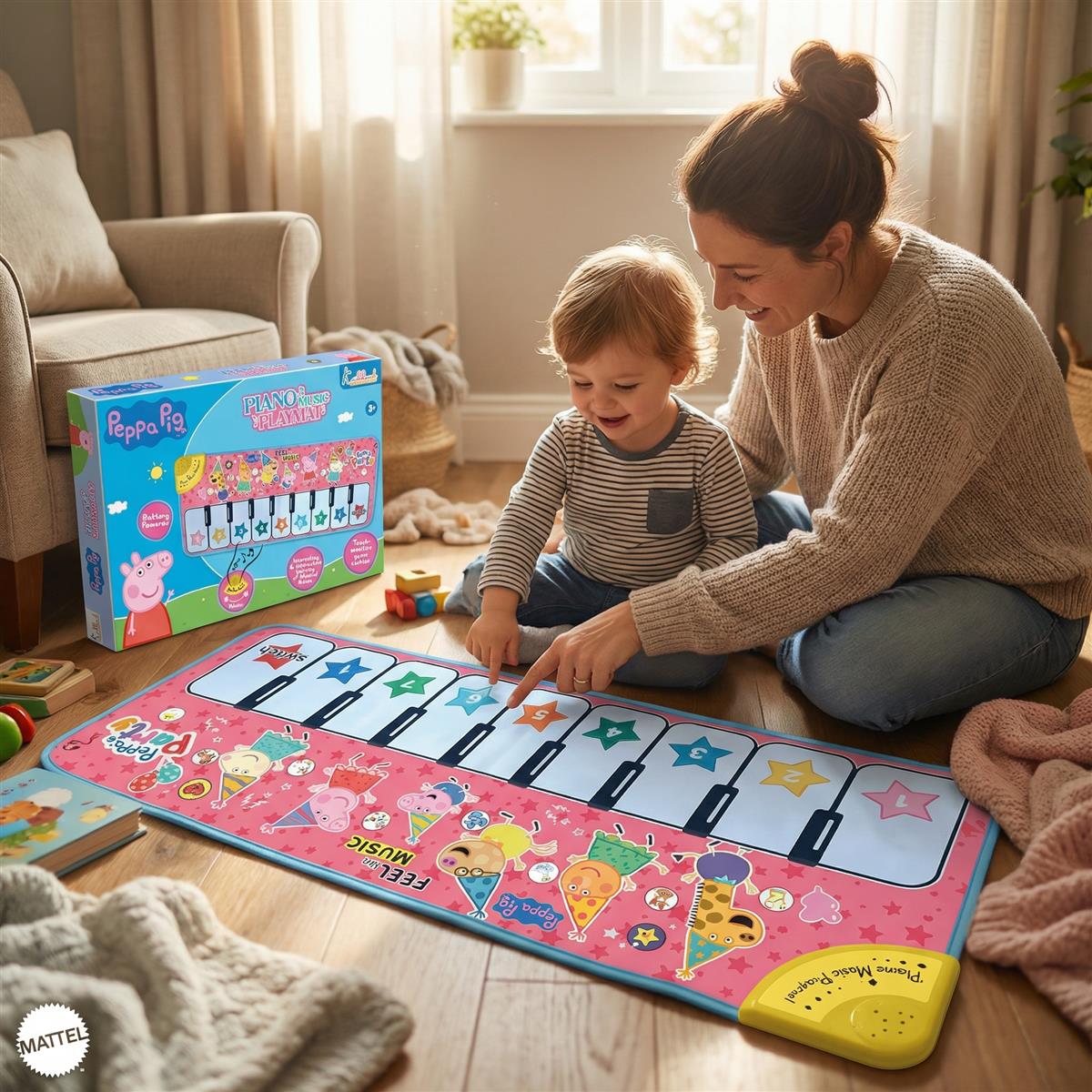 Kriiddaank Peppa Pig Piano Music Play Mat for Kids - 8 Keys & 3 Function Modes, Portable Roll-Up Floor Piano, Interactive Educational Musical Toy for Toddlers & Children 3+ Years, Pink