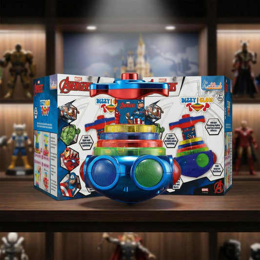 Avengers Dizzy Glow Top - LED Light Up & Musical Spinning Toy for Kids 3+ Years, 360 Degree Rotating Magic Spinner Lattoo with Flashing Lights & Sound, Marvel Avengers Theme, Battery Operated