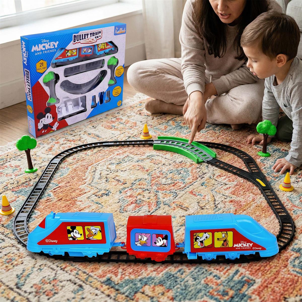 Kriiddaank Mickey Mouse Big Bullet Train Set for Kids (21 Pcs) - Educational Toy with Easy-to-Assemble Tracks & Sound Effects - Battery Operated Learning Toy for Boys & Girls, 3+ Years