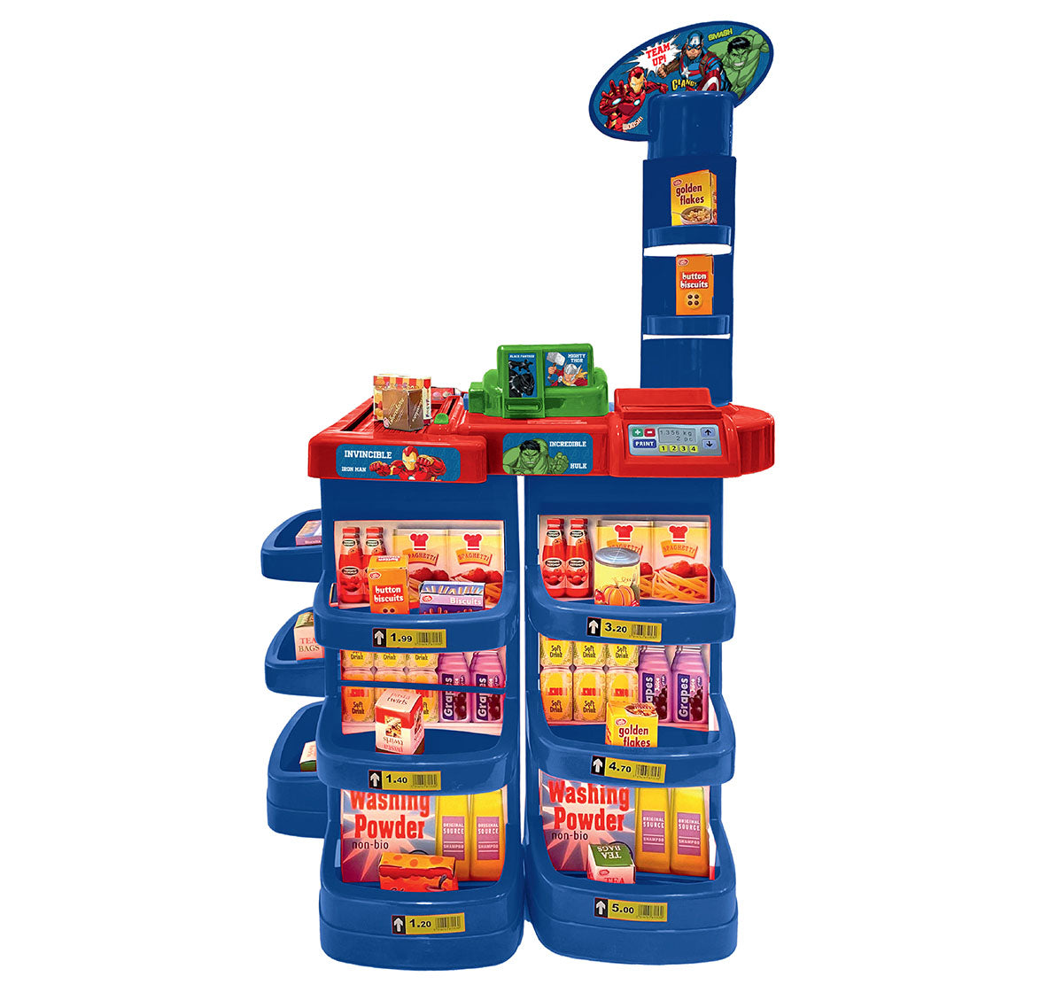 Kriiddaank SupermarketSet-AvengersThemeSMS-100520ByMarvelAvengers Supermarket PlaysetPretend Play Supermarket KitSupermarket Checkout Counter ToyShopping Cart & Grocery Set for KidsAvengers Toy Cashier Set