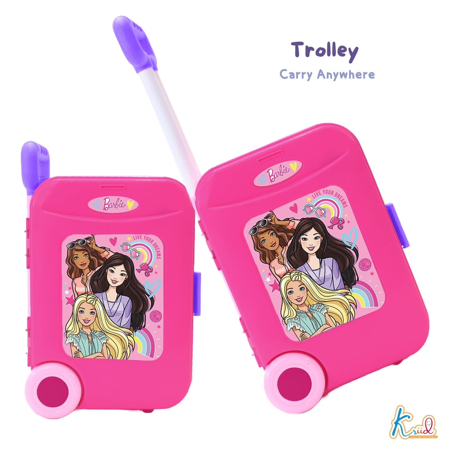 Kriiddaank TrolleyKitchenSet-BarbieThemeByMattelPortable Kitchen Playset with TrolleyKids Cooking Toy with UtensilsChef Playset for Boys & GirlsBarbie-Themed Role Play SetImaginative Play for Toddlers