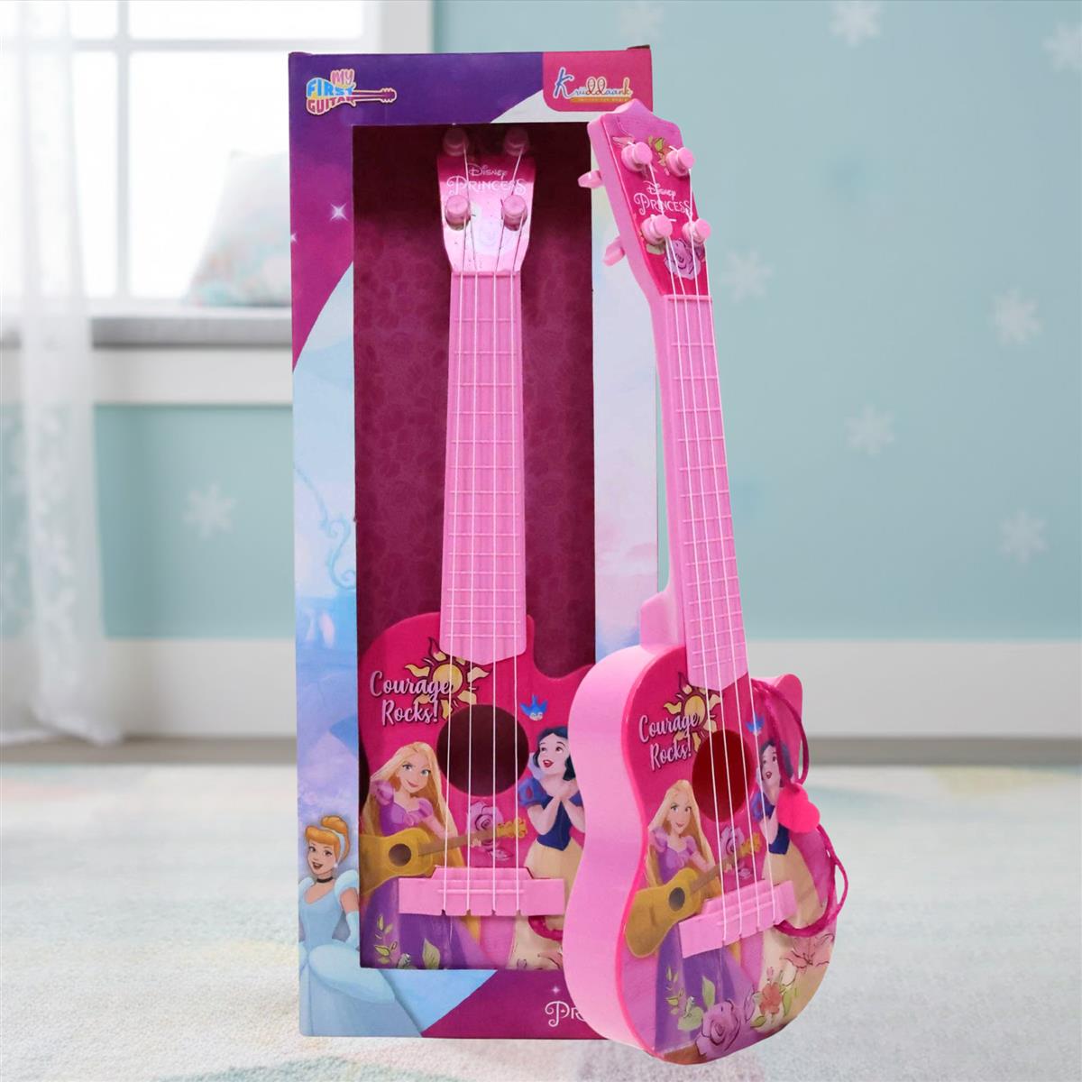 Disney Princess Theme 4-String Toy Guitar for Girls - Small Educational Musical Instrument for Kids Age 3+ - Lightweight & Safe Design - Ideal Birthday Gift for Aspiring Musicians
