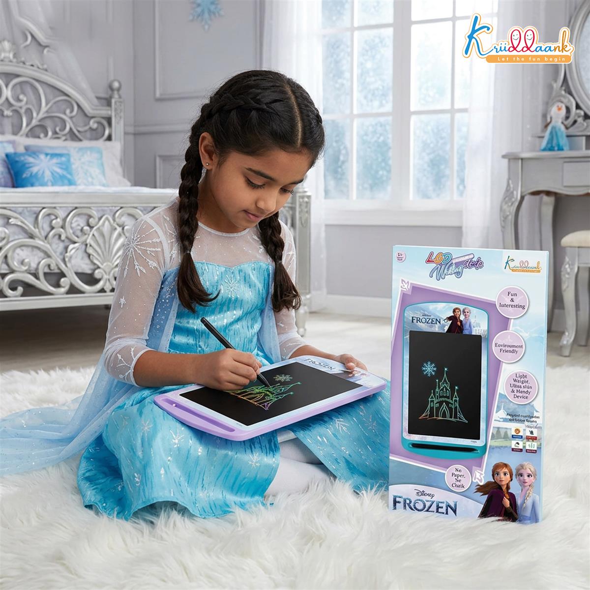 Kriiddaank Frozen 10.5 Inch LCD Writing Tablet, Electronic Drawing Pad for Kids, Rewritable Doodle Board & Travel Slate, Educational Birthday Gift for Girls & Boys 3-9 Years Old, Turkish Blue