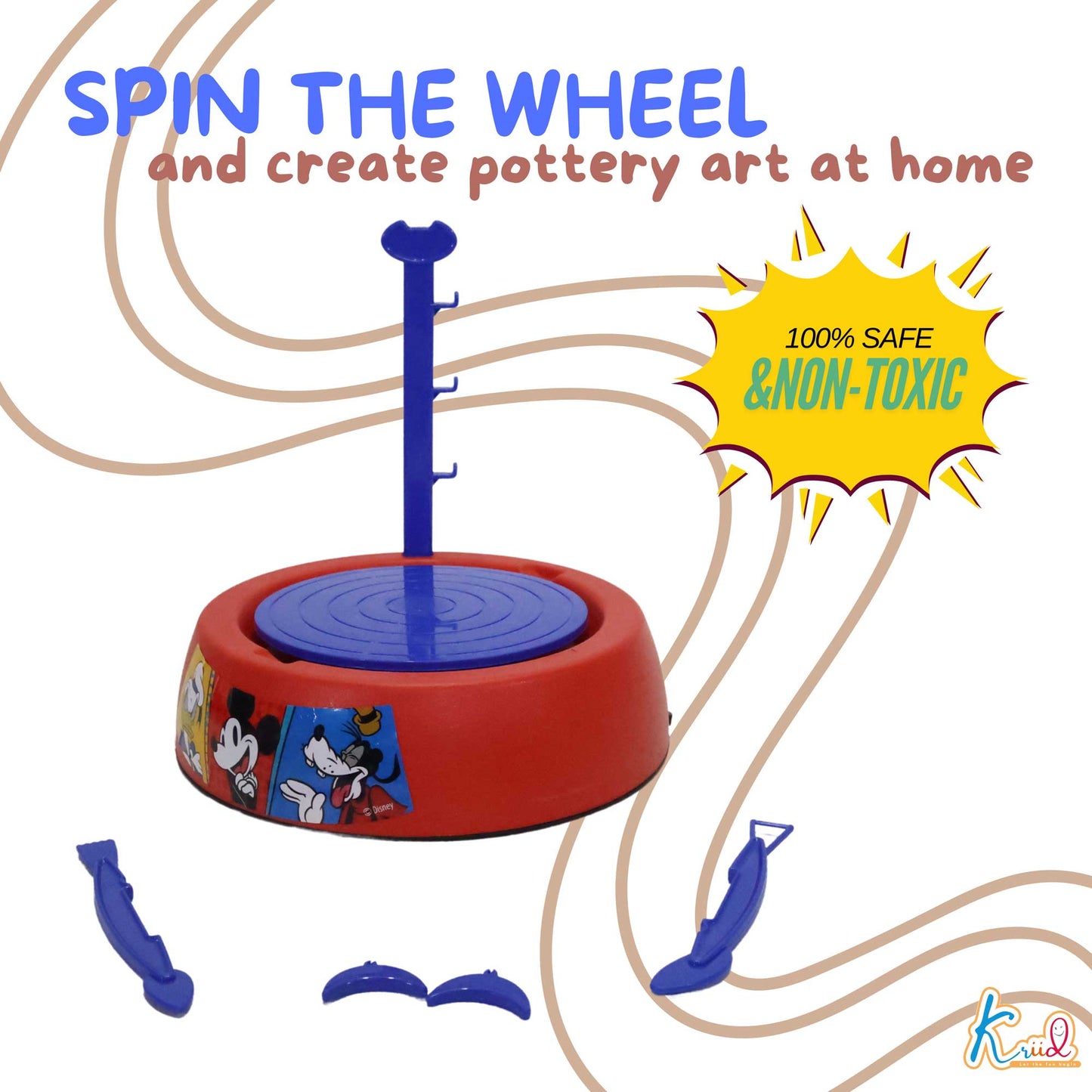 Kriiddaank  Pottery Wheel Mickey 8Y+Mickey Pottery SetDisney Mickey Modeling SetMickey Clay Sculpting KitMickey Wheel For ClayMickey Themed Art & Craft Kit