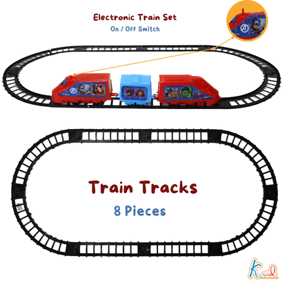 Kriiddaank TrainSet(Small)-AvengersThemeByMarvelInteractive Avengers Train PlaysetSuperhero Train Adventure PlaysetIron Man & Captain America Toy TrainMiniature Avengers Toy Train SetKriiddaank Avengers Train Set Small Edition