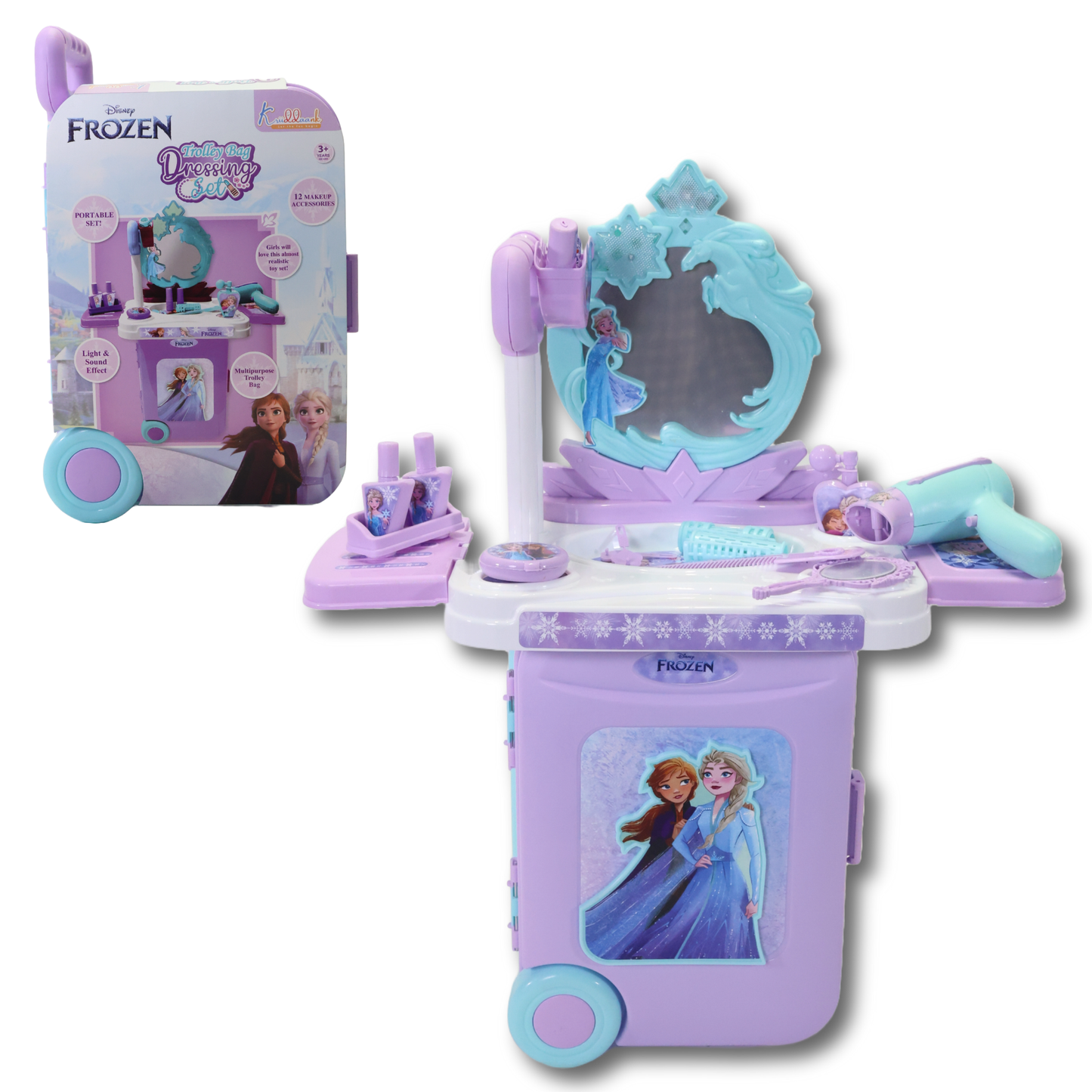Kriiddaank TrolleyDressingSet-FrozenThemeByDisneyKids Dressing Table with TrolleyChildren's Beauty & Makeup PlaysetInteractive Dressing Table for KidsBeauty Role Play Set for KidsMagical Elsa & Anna Vanity Set