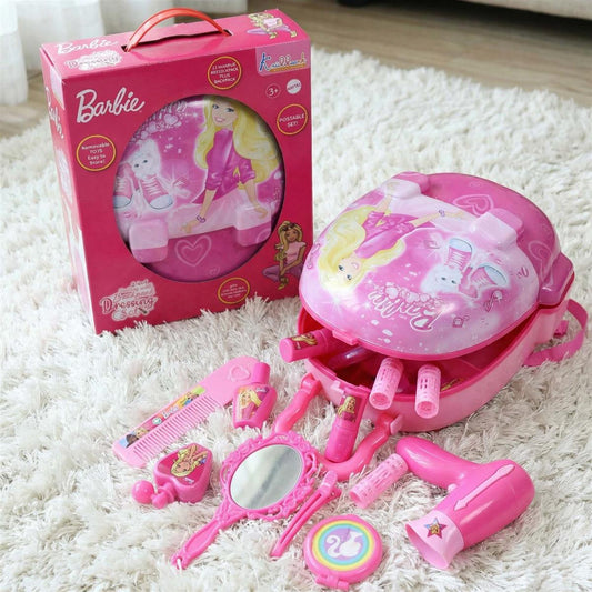 Barbie Backpack Dressing Gift Set for Kids - 2-in-1 Portable Pretend Play Makeup & Vanity Set with Electronic Dryer, 13+ Accessories, Safe & Durable Educational Toy for Girls Ages 3+