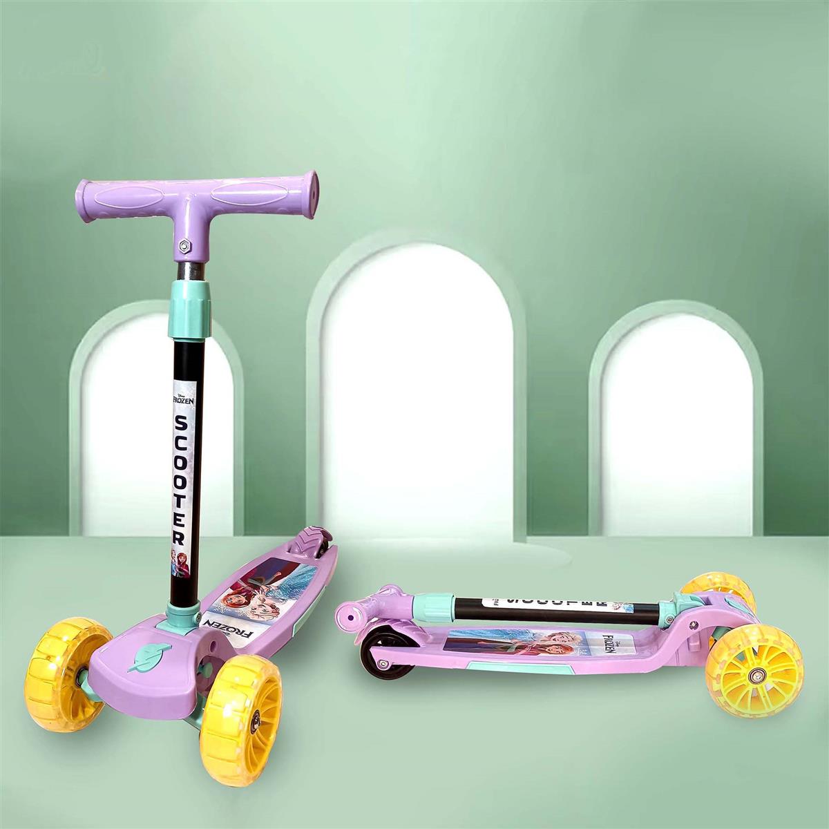 Kriiddaank Disney Frozen Adventure 3-Wheel Kick Scooter for Kids - 5-Level Adjustable Height, Easy Fold Design, Light Up PVC Wheels & Manual Brake - For Boys & Girls Ages 3-12 (Turkish Blue, 25kg)