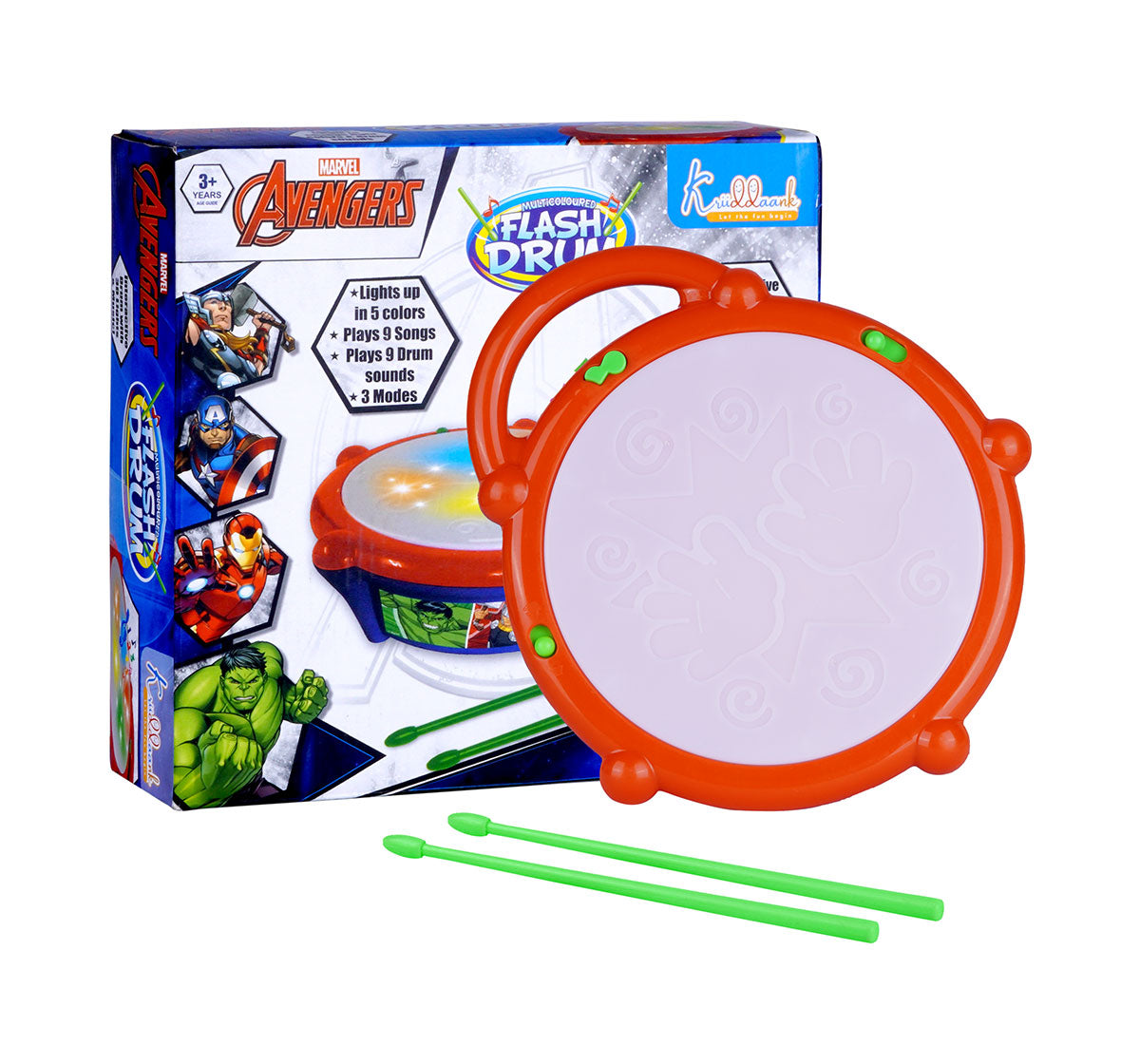 Kriiddaank  Flash Drum AvengersFlash Drum Avengers toyFlash Drum musical toy for young childrenAvengers drum toy for toddlersDrum with sticksAction drum toys