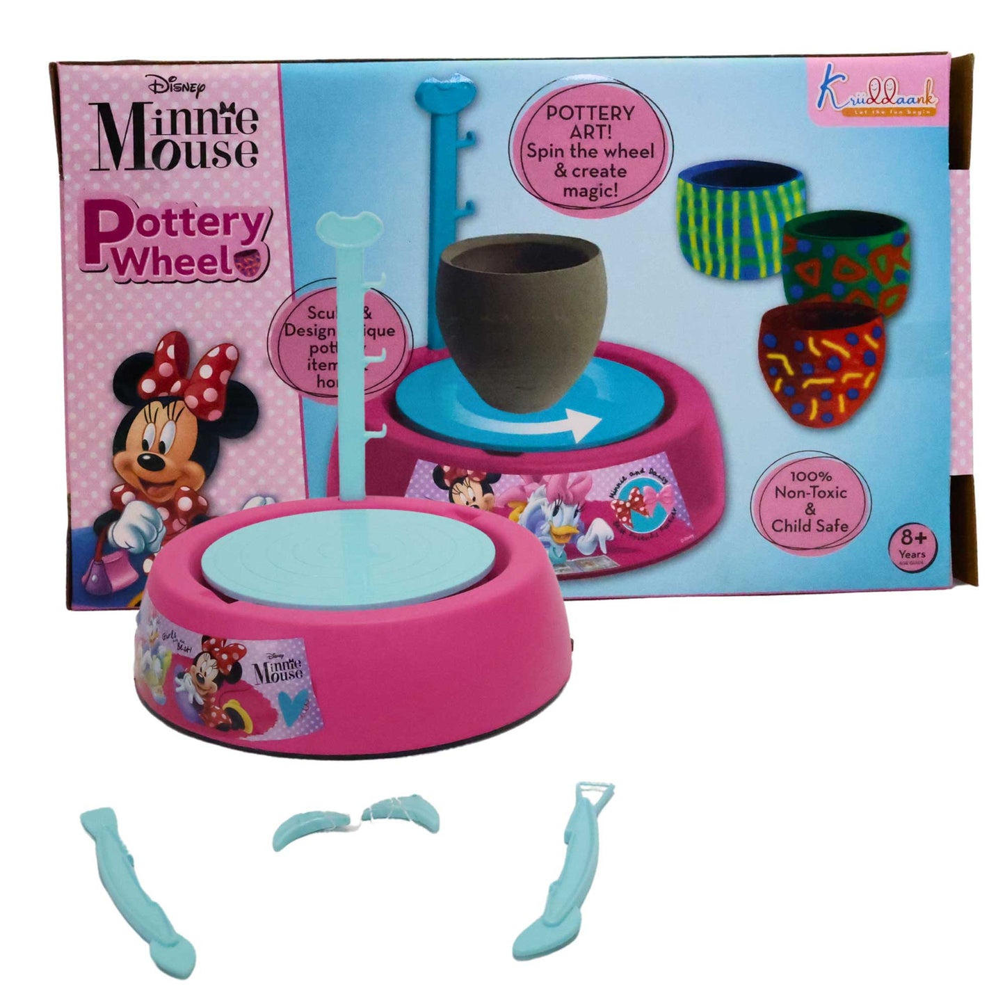 Kriiddaank  Pottery Wheel Minnie 8Y+Creative arts and crafts pottery kitHands-on clay modeling wheel for young artistsArts and crafts clay modeling kit for childrenPottery set for beginners with easy-to-use toolsAir-dry clay pottery set for kids