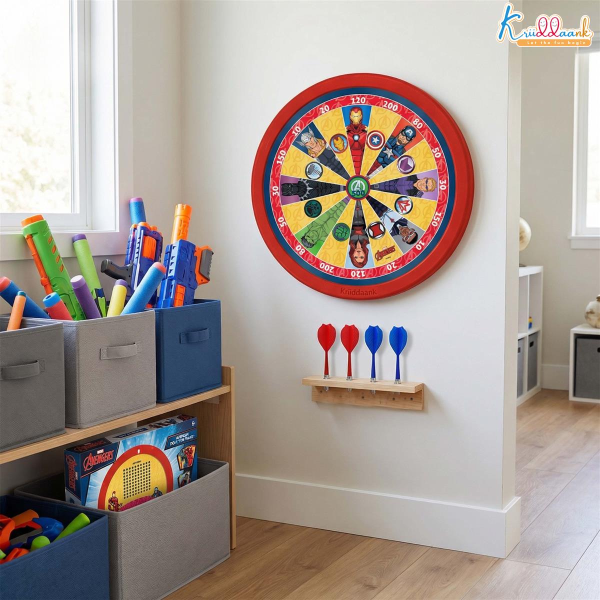 Kriiddaank Avengers 2-in-1 Double Fun Dartboard & Ludo Game for Kids - Safe Magnetic Indoor Wall Target Shooting Game, Marvel Themed Superhero Toys for Boys & Girls Age 3+, Durable MDF Board