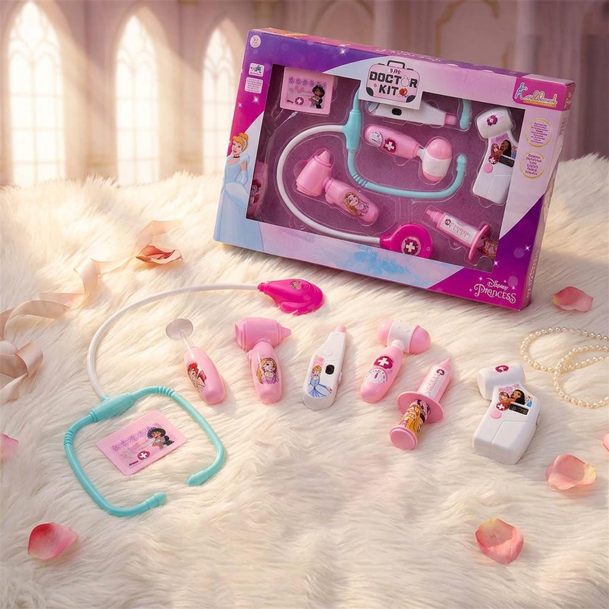 Disney Princess Theme Portable Doctor Set for Girls with Electronic Stethoscope & Realistic Tools | 8-Piece Medical Kit with Lights & Sound Effects | Fun Educational Pretend Play Toy for Kids Age 3+