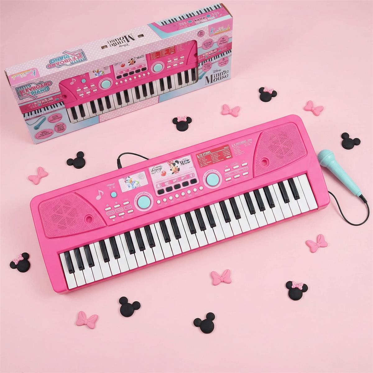 Kriiddaank Minnie Keyboard Piano 500 for Kids - Portable Electronic Musical Toy with Microphone, 8 Instrument Sounds & 16 Rhythms, Early Learning Gift for Girls 3+ Years, Pink
