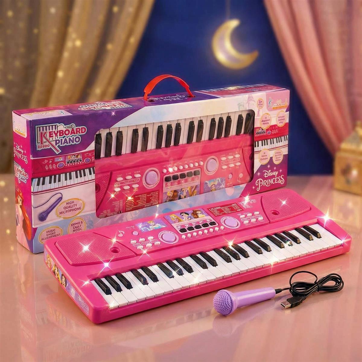 Princess Keyboard Piano for Girls - 50 Keys (49 Scale Organ) with Microphone, 16 Rhythms, 8 Instrument Sounds, USB & Battery Powered Educational Musical Toy for Kids Age 3+ (Pink)