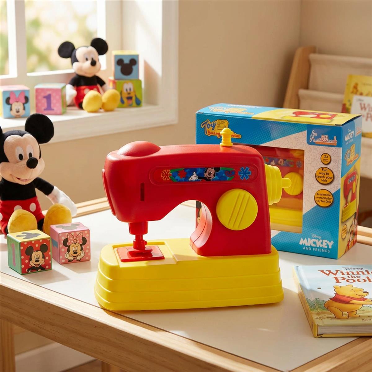 Kriiddaank Mickey Theme Sewing Machine for Kids, Disney Mickey Mouse Educational Pretend Play Household Toy, Battery Operated Mini Sewing Machine for Boys & Girls Age 3+ Years, Red