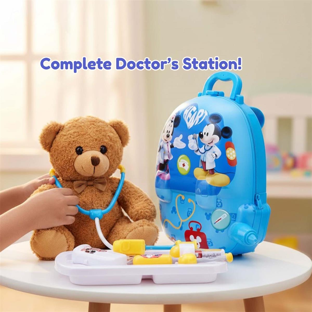Disney Mickey Theme Backpack Doctor Gift Set for Kids - 8 Pcs Medical Kit with Interactive Light & Sound Stethoscope, Portable Educational Role Play Toy for Boys & Girls Ages 3+