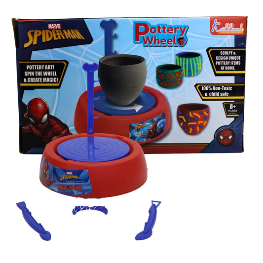 Kriiddaank  Pottery Wheel Spiderman 8Y+Creative arts and crafts pottery kitHands-on clay modeling wheel for young artistsArts and crafts clay modeling kit for childrenPottery set for beginners with easy-to-use toolsAir-dry clay pottery set for kids