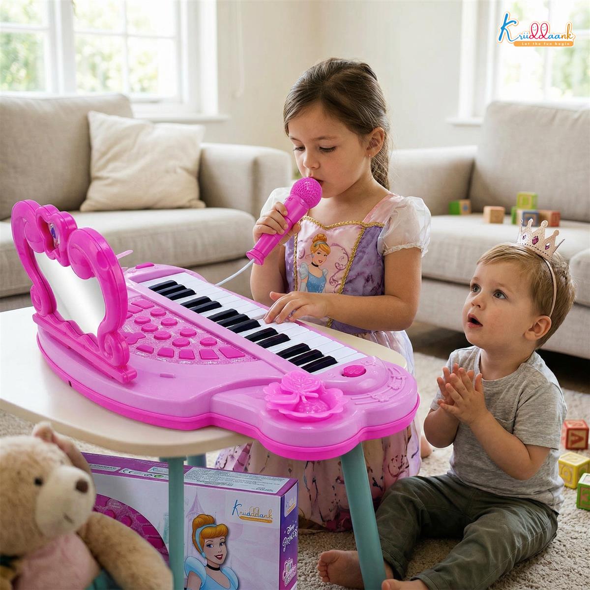 Disney Princess Musician Music Set - Kids Piano with Karaoke Microphone & Sound Effects, Educational Musical Toy for Girls Age 3+, Portable Electronic Keyboard with USB/Battery Power (Pink)