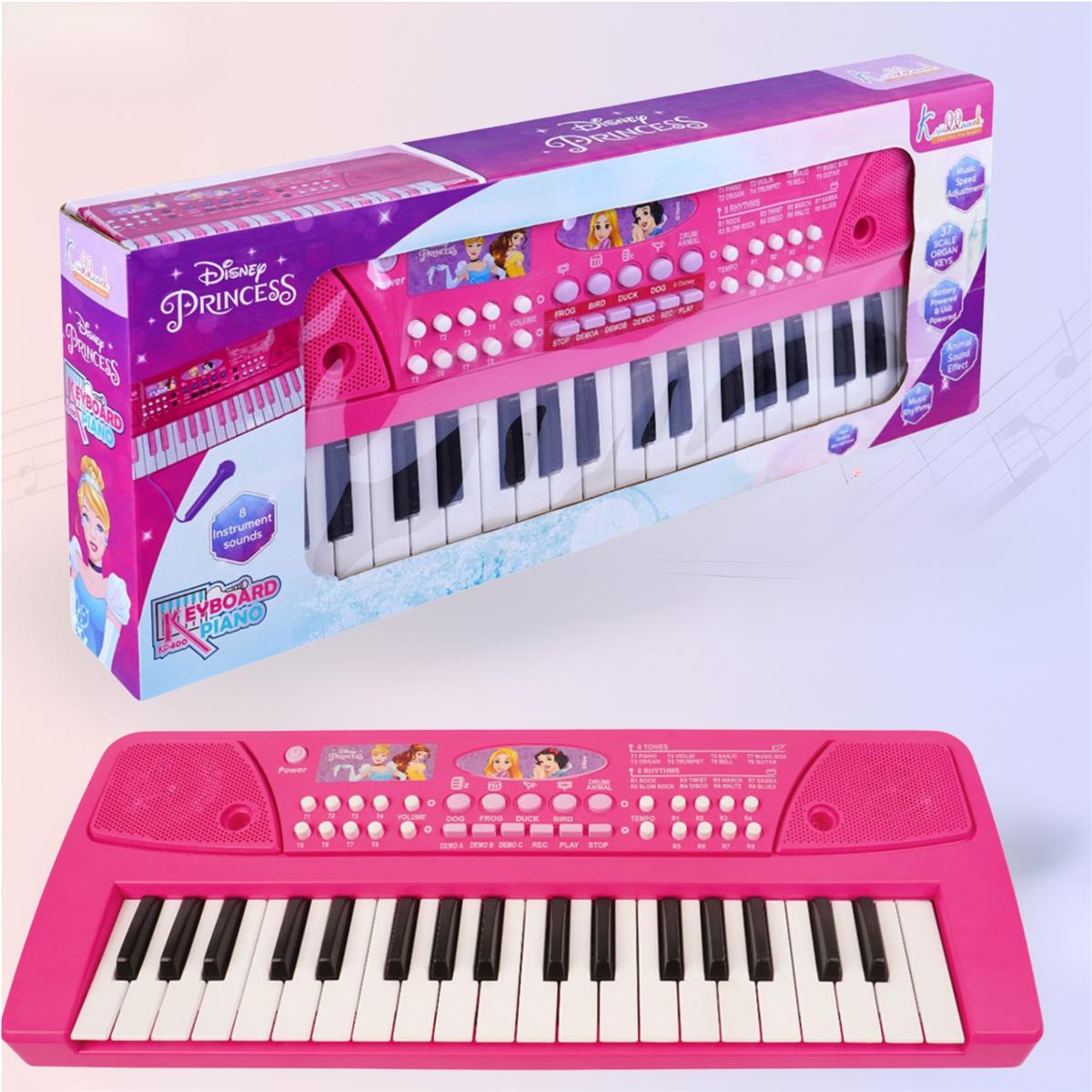 Princess Keyboard Piano for Girls - 37 Keys Musical Toy with Microphone, 8 Rhythms, 8 Tones & USB/Battery Power - Educational Learning Gift for Kids Aged 3+ Years - Pink