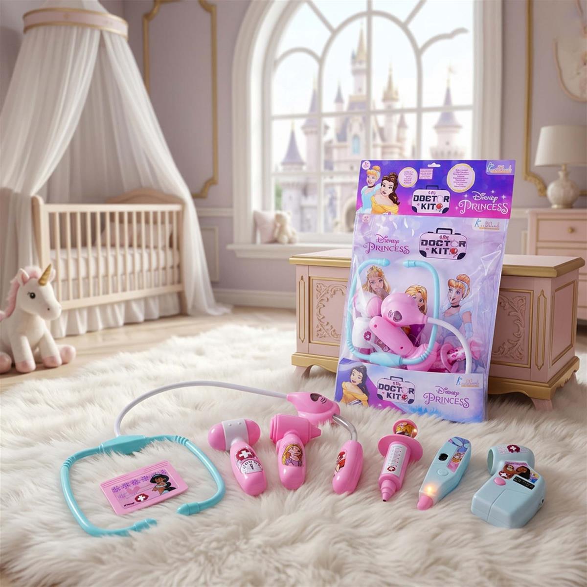 Disney Princess Theme Doctor Kit - 8-Piece Medical Playset for Kids with Realistic Lights & Heartbeat Sounds - Educational Pretend Play Toy for Girls Aged 3+ Years