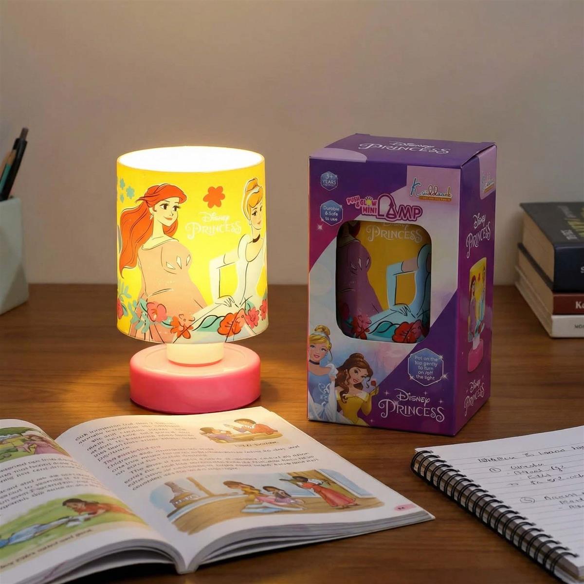 Disney Princess LED Night Light for Kids - Portable Push & Glow Table Lamp for Study, Bedroom & Decoration - Safe, Battery-Operated Desk Light for Girls, 3+ Years (Pink/Multicolour)