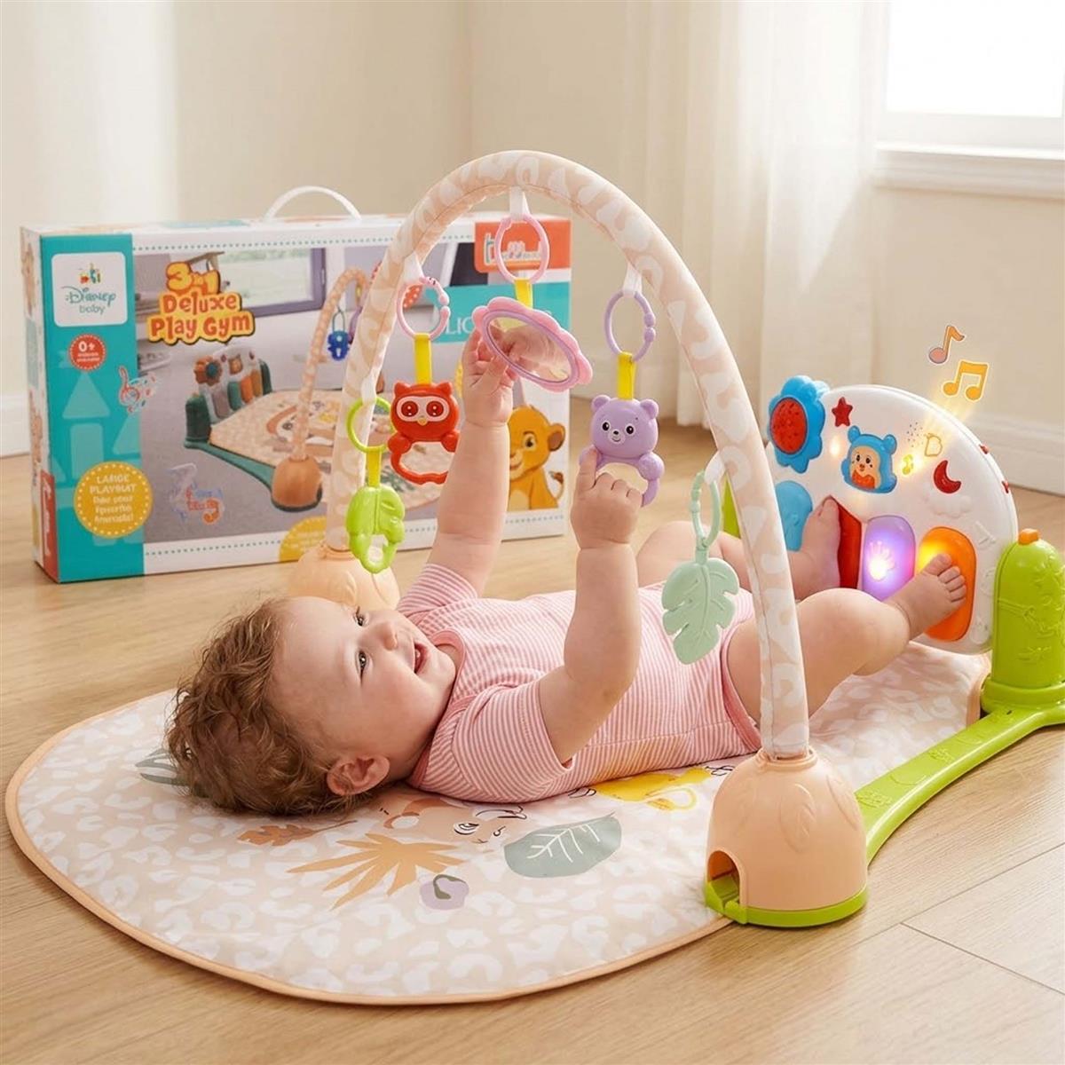 Lion King Theme Musical Baby Gym with Hanging Toys for Infants | Activity Play Mat with Piano Keyboard, Lights, Music & Rattles | 0-3 Years | Developmental Tummy Time Gym for Boys & Girls