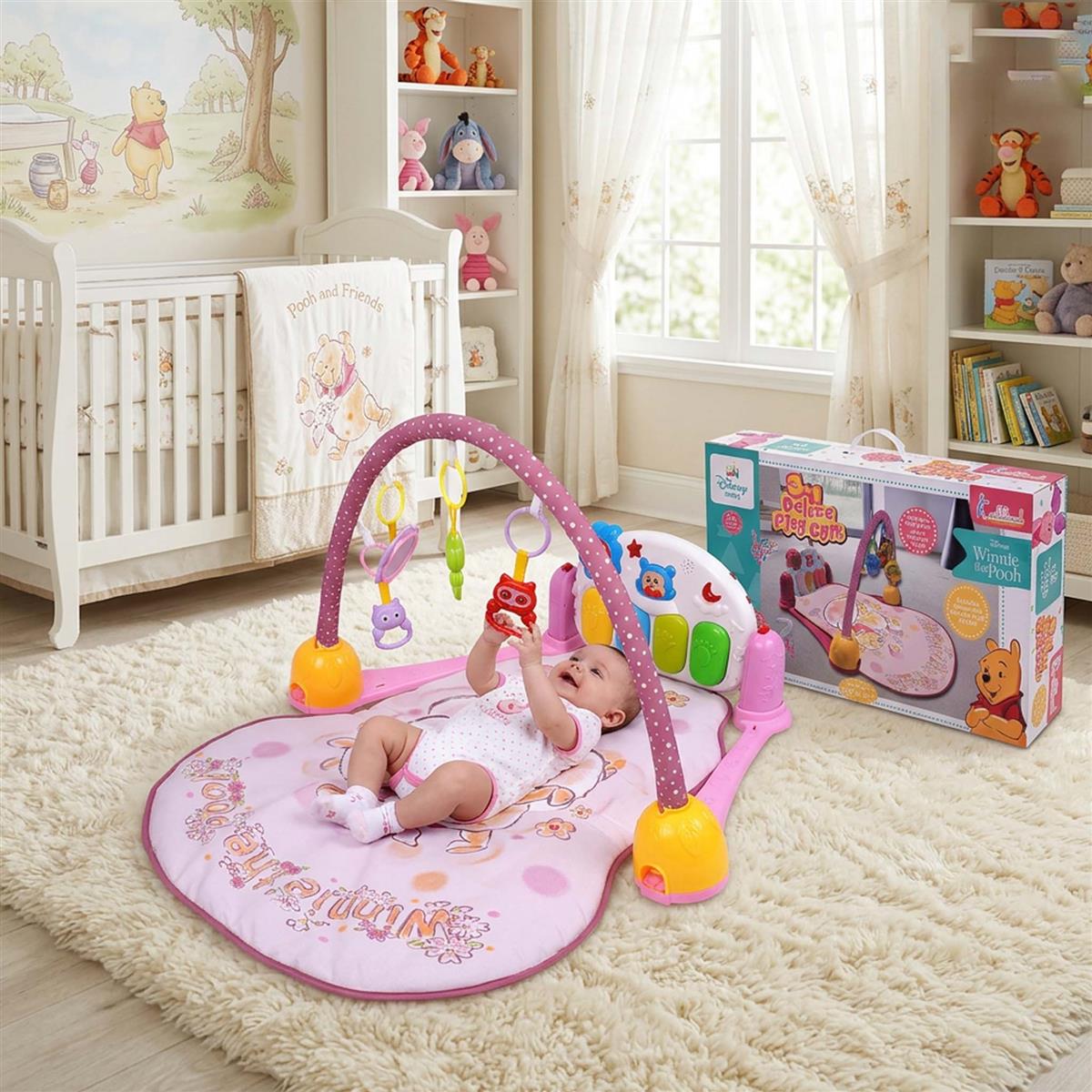 Winnie The Pooh Baby Gym - Activity Musical Mat with Kick & Play Piano, Ultra-Comfort Cushioned Playmat, Rattle & Teether Toys for Infants & Toddlers, Light & Sound Educational Toy