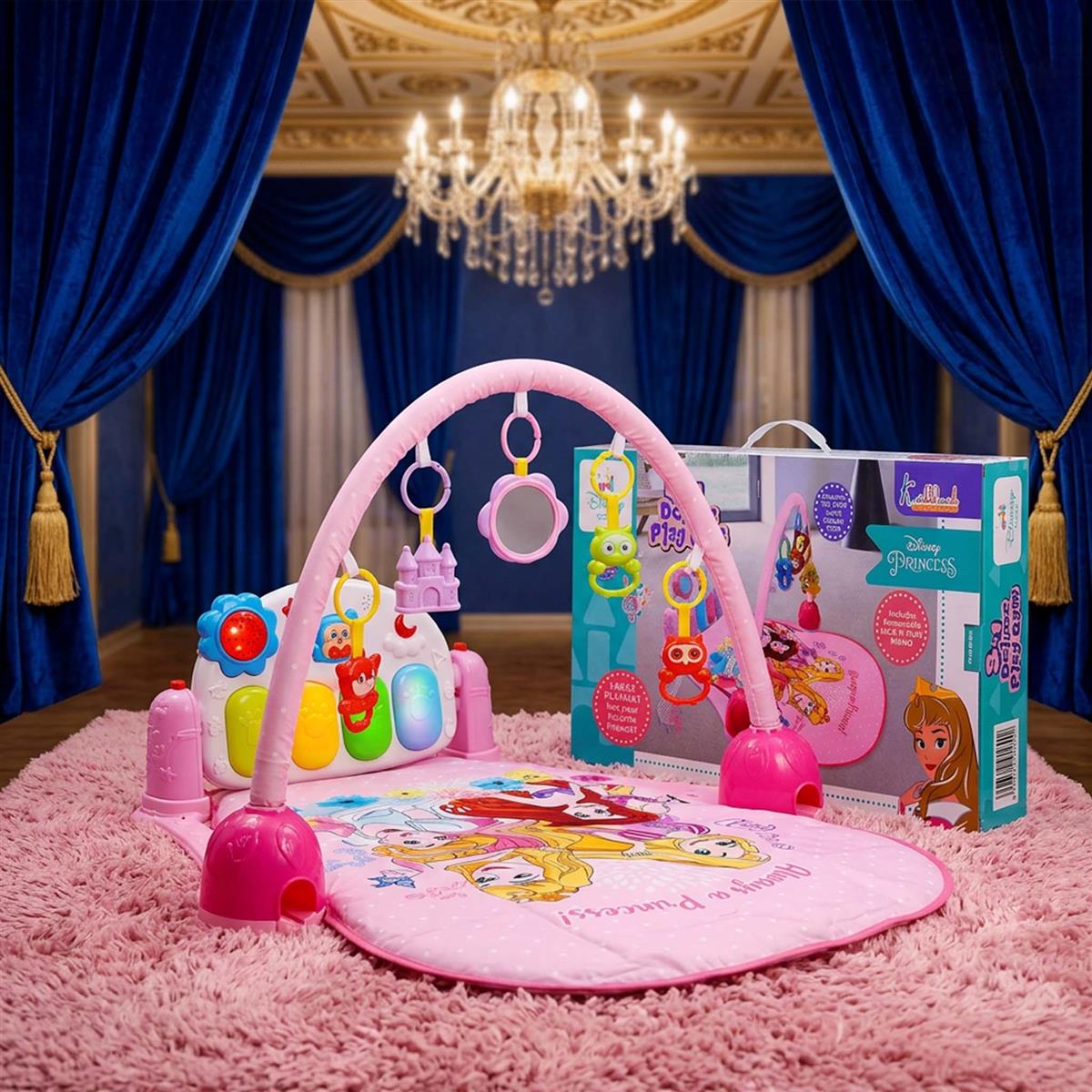 Disney Princess Theme Musical Baby Gym with Piano Keyboard, Lights & Hanging Rattles - Activity Play Mat for Infants & Toddlers (0-3 Years) - Pink