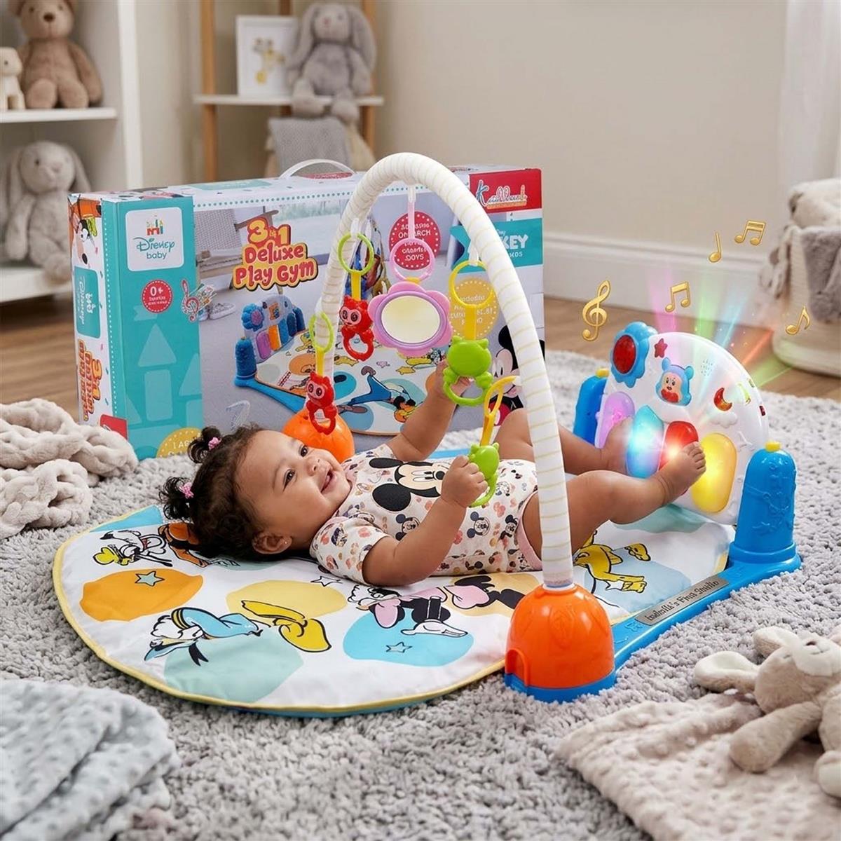 Mickey Theme Musical Baby Gym with Piano Keyboard, Lights & Hanging Rattles - Activity Play Mat for Infants & Toddlers (0-3 Years) - Extra Cushioned Tummy Time Mat for Boys & Girls