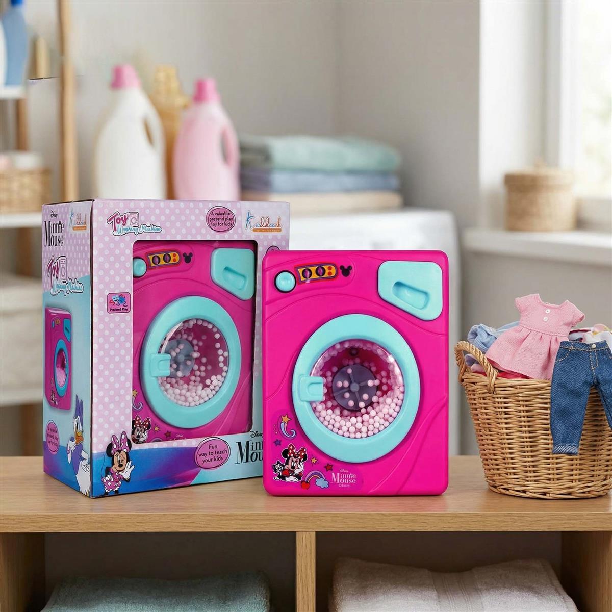 Minnie Theme Interactive Family Washing Machine Toy for Toddlers - Pink Mini Laundry Appliance with Light & Sounds, Educational Pretend Play Gift for Kids Aged 3+ Years