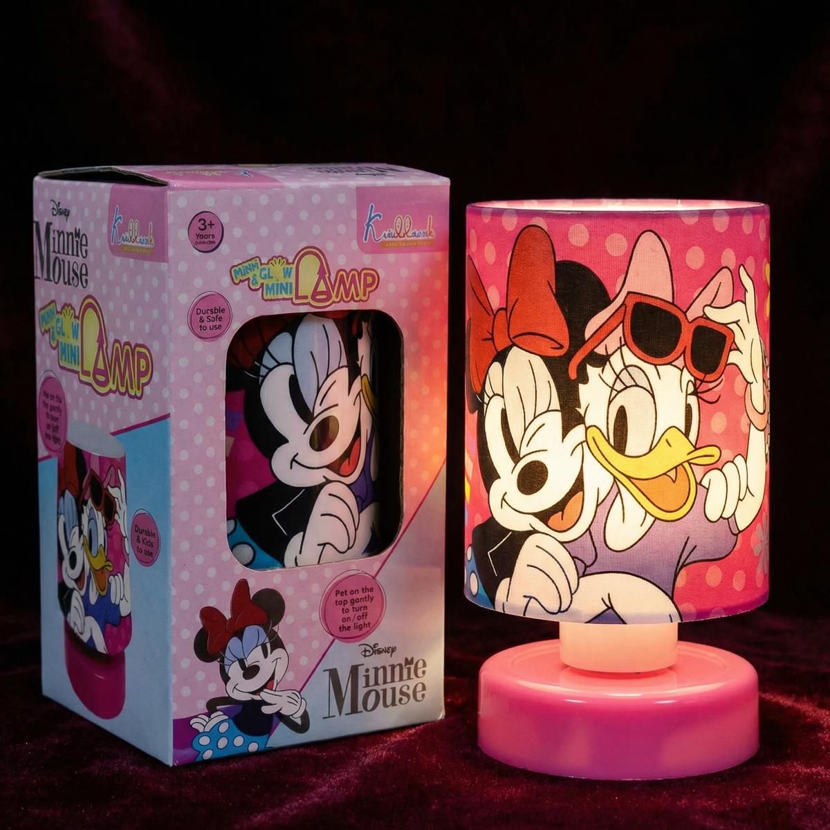 Minnie Mouse Themed Table Lamp for Kids - Push & Glow Night Light, Portable Battery Operated Bedside Lamp for Girls' Bedroom, Nursery Decor & Birthday Gift, Lightweight & Safe for Ages 3+
