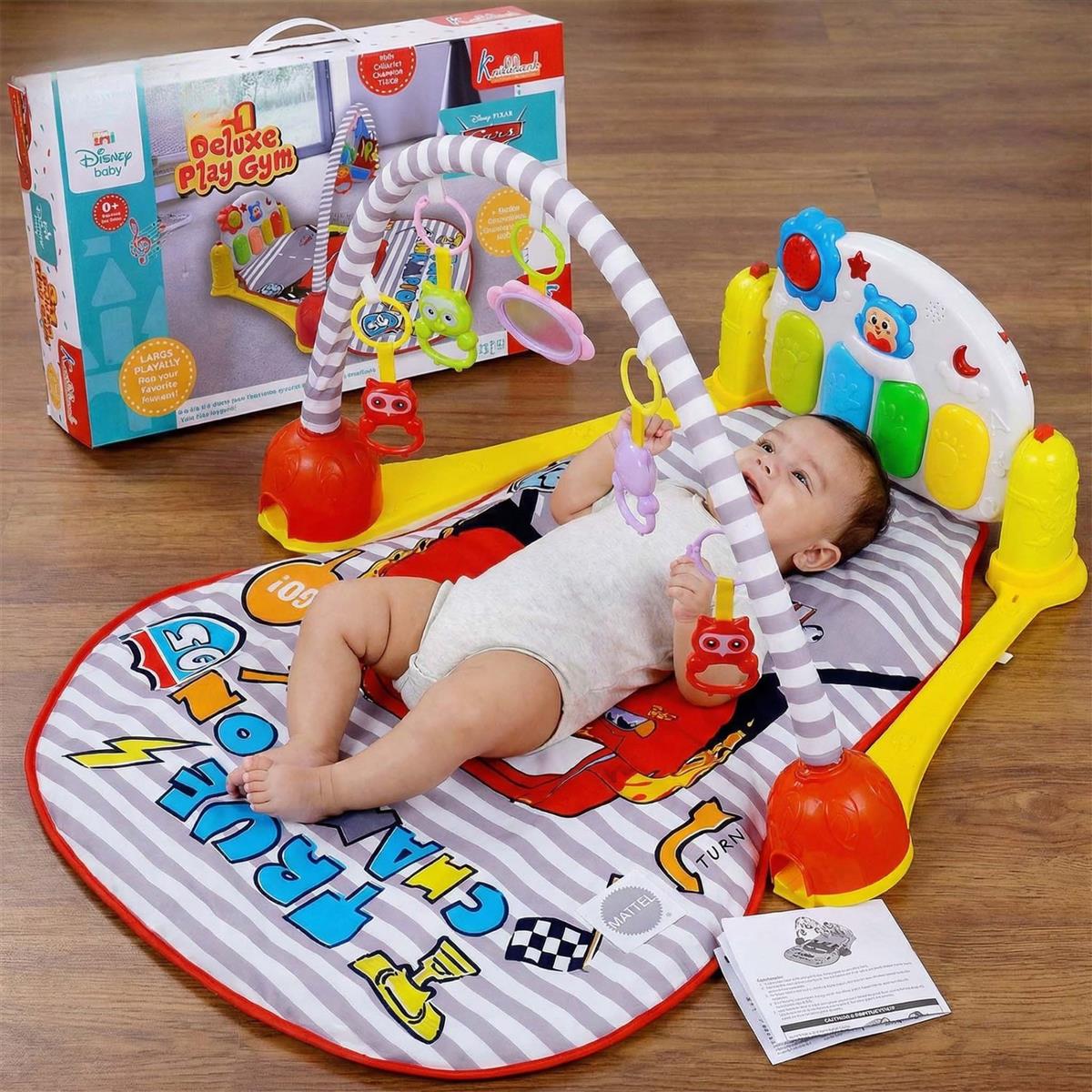 Disney Cars Theme Musical Baby Gym for Infants â€“ Activity Play Mat with Kick & Play Piano Keyboard, Lights, Music & Hanging Rattles, Developmental Sensory Toy for Boys & Girls (0-3 Years)