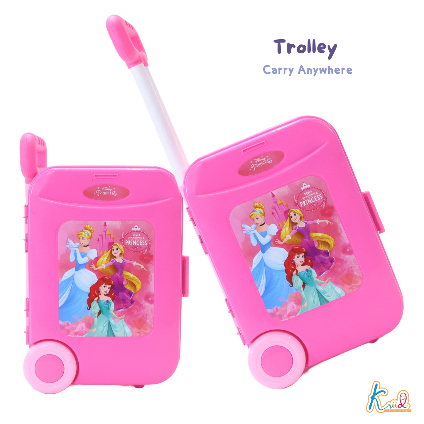 Kriiddaank TrolleyKitchenSet-PrincessThemeByDisneyToy Kitchen Accessories for ToddlersPortable Kitchen Playset with TrolleyKids Cooking Toy with UtensilsRoyal Cooking Playset for KidsFairy Tale Cooking Toy for Kids