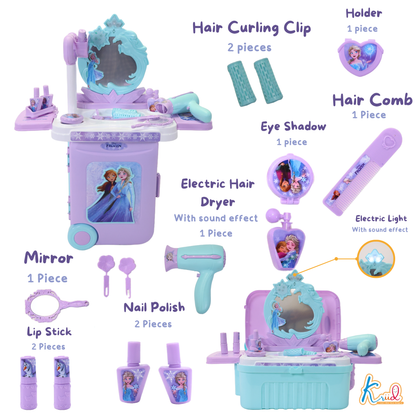 Kriiddaank TrolleyDressingSet-FrozenThemeByDisneyKids Dressing Table with TrolleyChildren's Beauty & Makeup PlaysetInteractive Dressing Table for KidsBeauty Role Play Set for KidsMagical Elsa & Anna Vanity Set