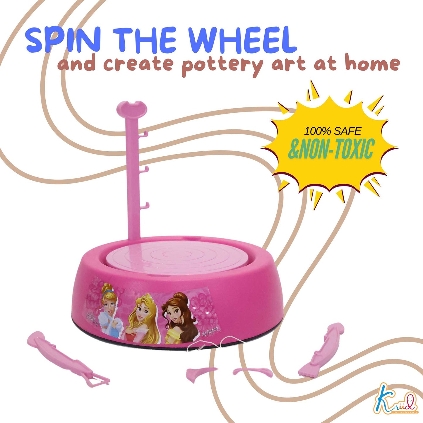 Kriiddaank PotteryWheel-PrincessThemePW-100450ByDisneyDIY Clay Art SetBest Pottery Wheel for Girls Creative Princess Pottery Making KitFairy Tale Pottery Studio for KidsDisney Princess Gift