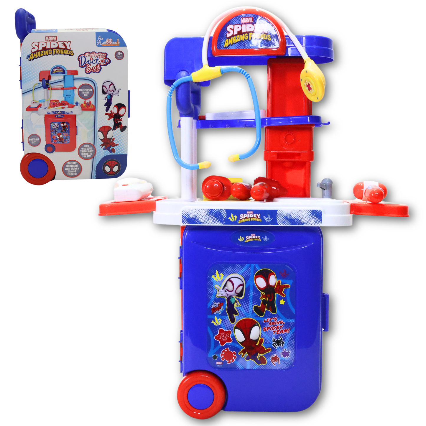 Kriiddaank TrolleyDoctorSet-SpidermanThemeByMarvelChildren's Medical Equipment ToyDoctor Play Set for Boys & GirlsDoctor Kit with Spidey-Inspired DesignWeb-Slinger Themed Doctor PlaysetHeroic Spiderman Medical Playset