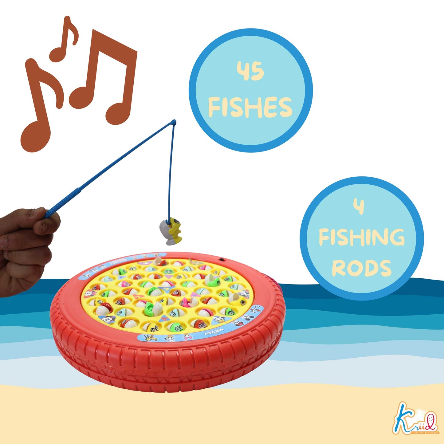 Kriiddaank  Musical Fishing Game B - MickeyMickey Battery Operated Fishing gameOcean Theme ToyElectronic Fishing ToyChildren’s GameInteractive Toy