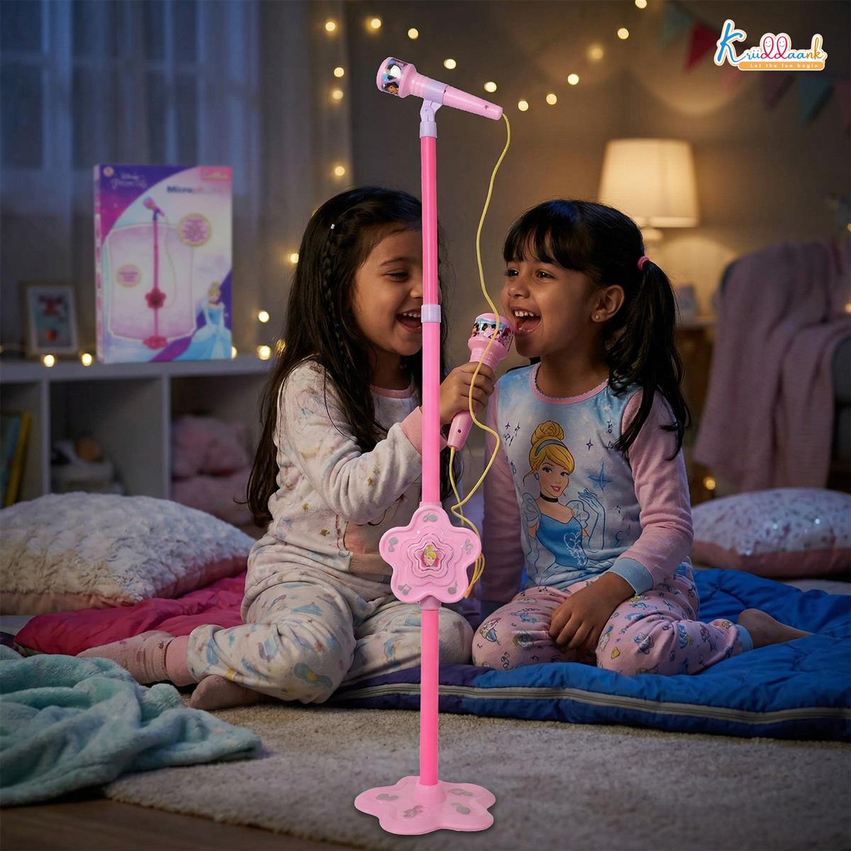 Disney Princess Portable Karaoke Microphone for Kids with Adjustable Stand (Up to 106cm) - Pink Wireless Musical Toy for Girls, Bluetooth & USB Connectivity, Ages 3+