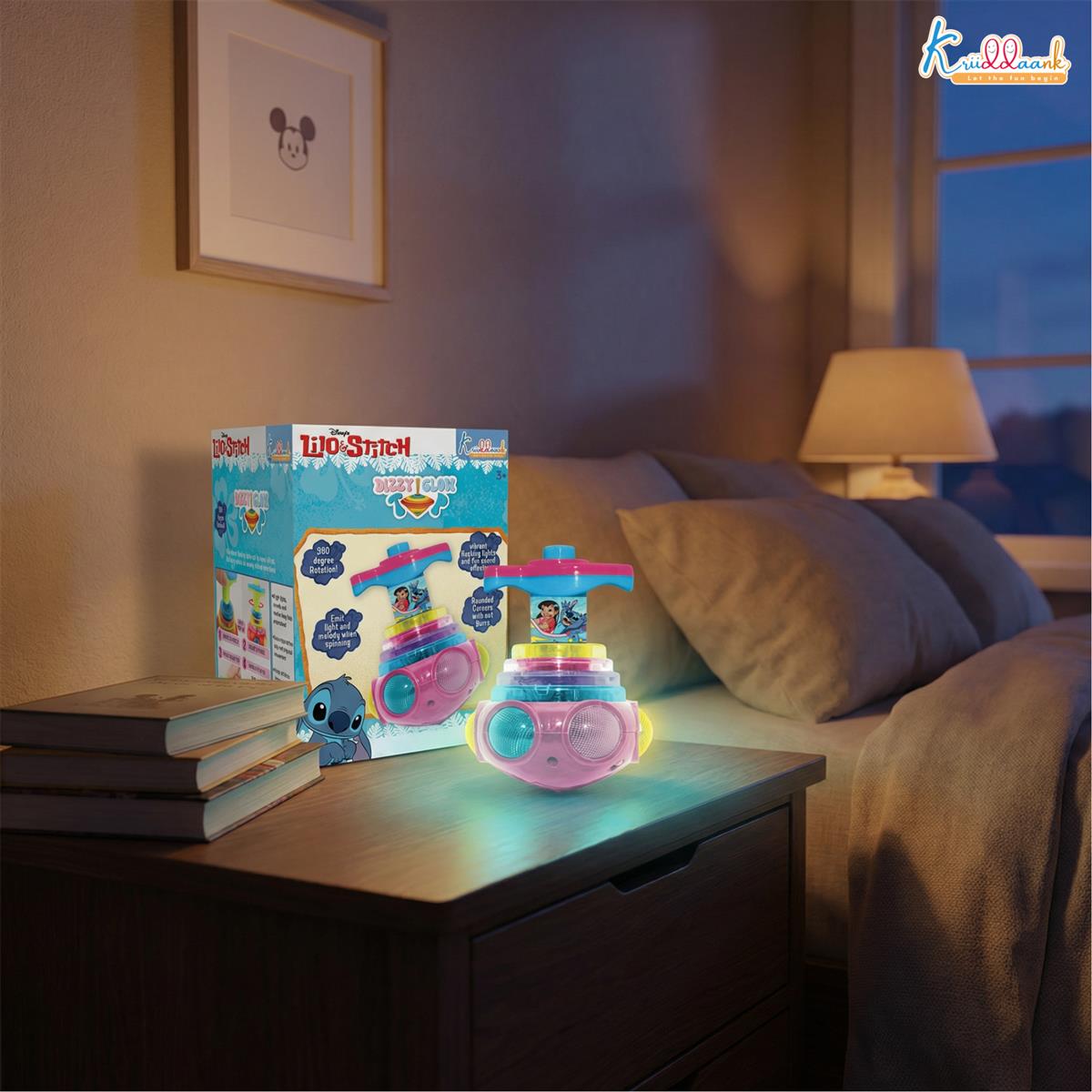 Stitch Dizzy Glow Top - LED Light & Music Spinning Top Toy for Kids, Magic Stitch Spinner Musical Lattoo with 360Â° Rotation, Fun Sound Effects & Flashing Lights for Boys & Girls, Ages 3+ Years