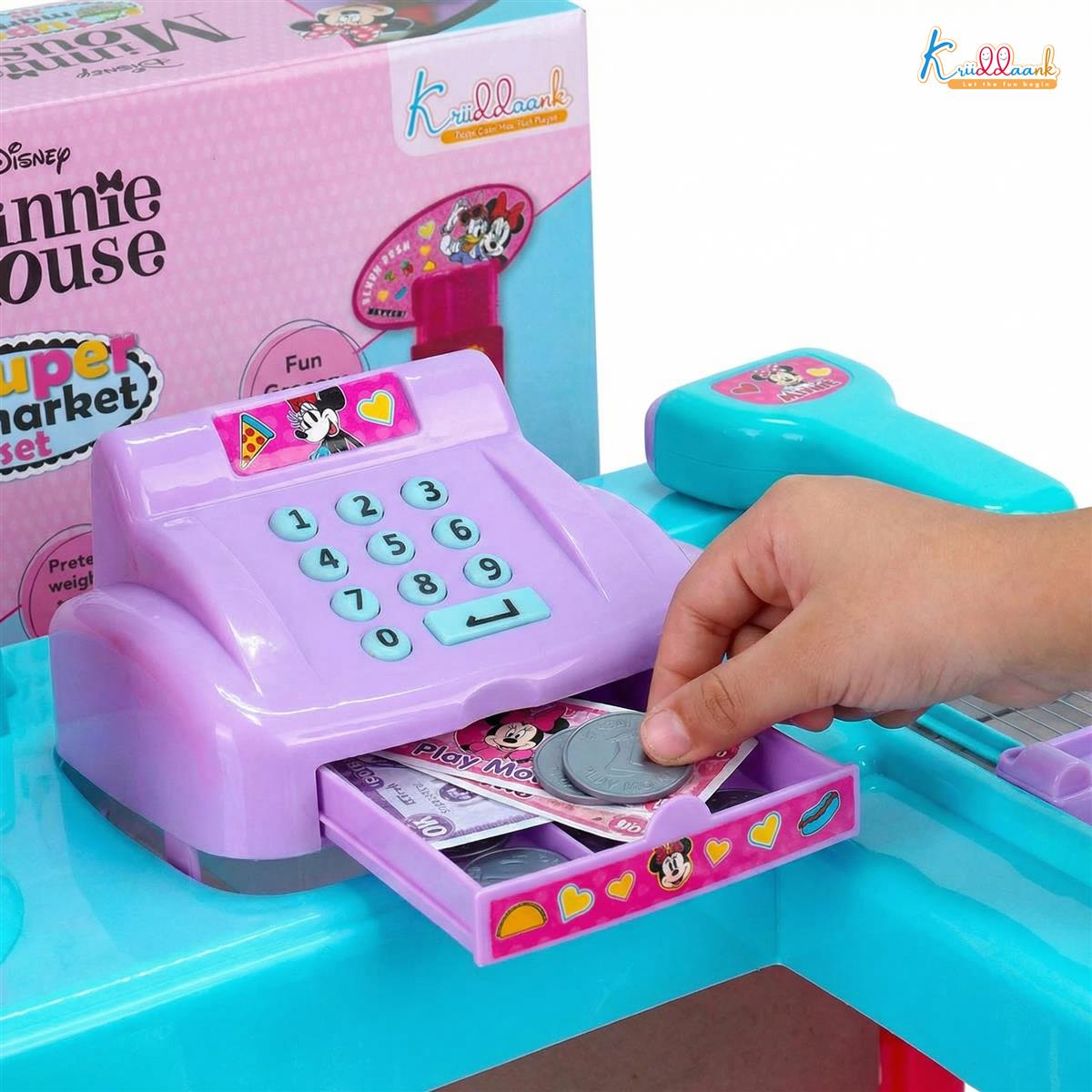 Minnie Mouse Interactive Super Market Grocery Store Playset with Electronic Cash Machine, Weighing Scale & Sound - 20 Accessories, Pretend Play Toy for Girls Ages 5+