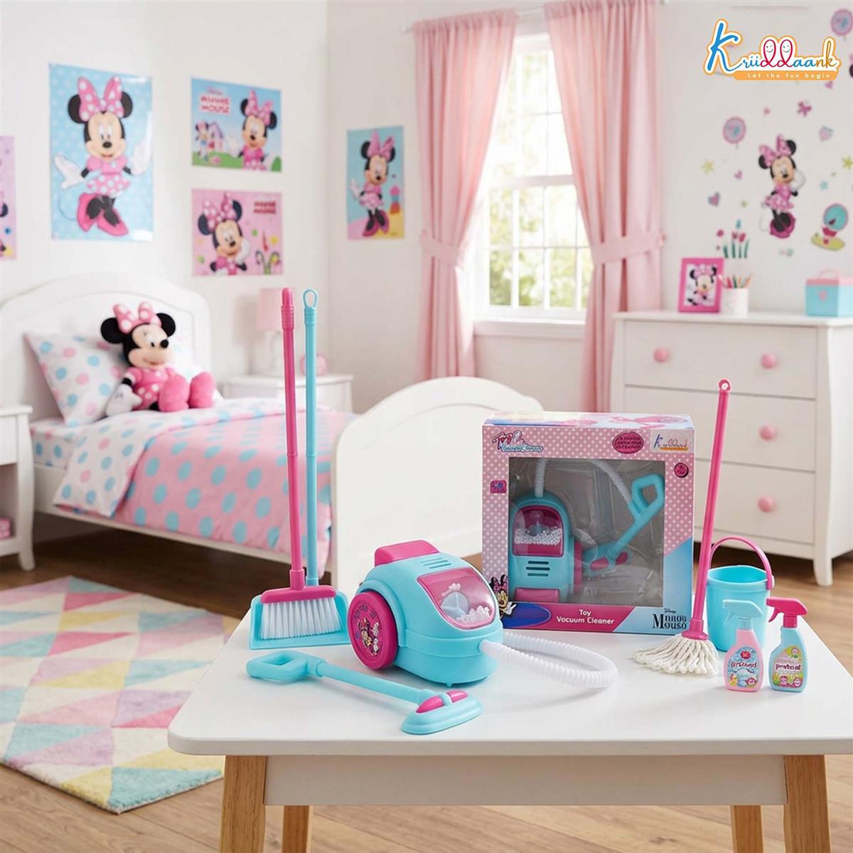 Minnie Mouse Theme Vacuum Cleaner Toy for Kids - Battery Operated Pretend Play Housekeeping Set with Lights - Early Educational Cleaning Toy for Girls & Boys Ages 3+ - Safe & Durable Pink Toy