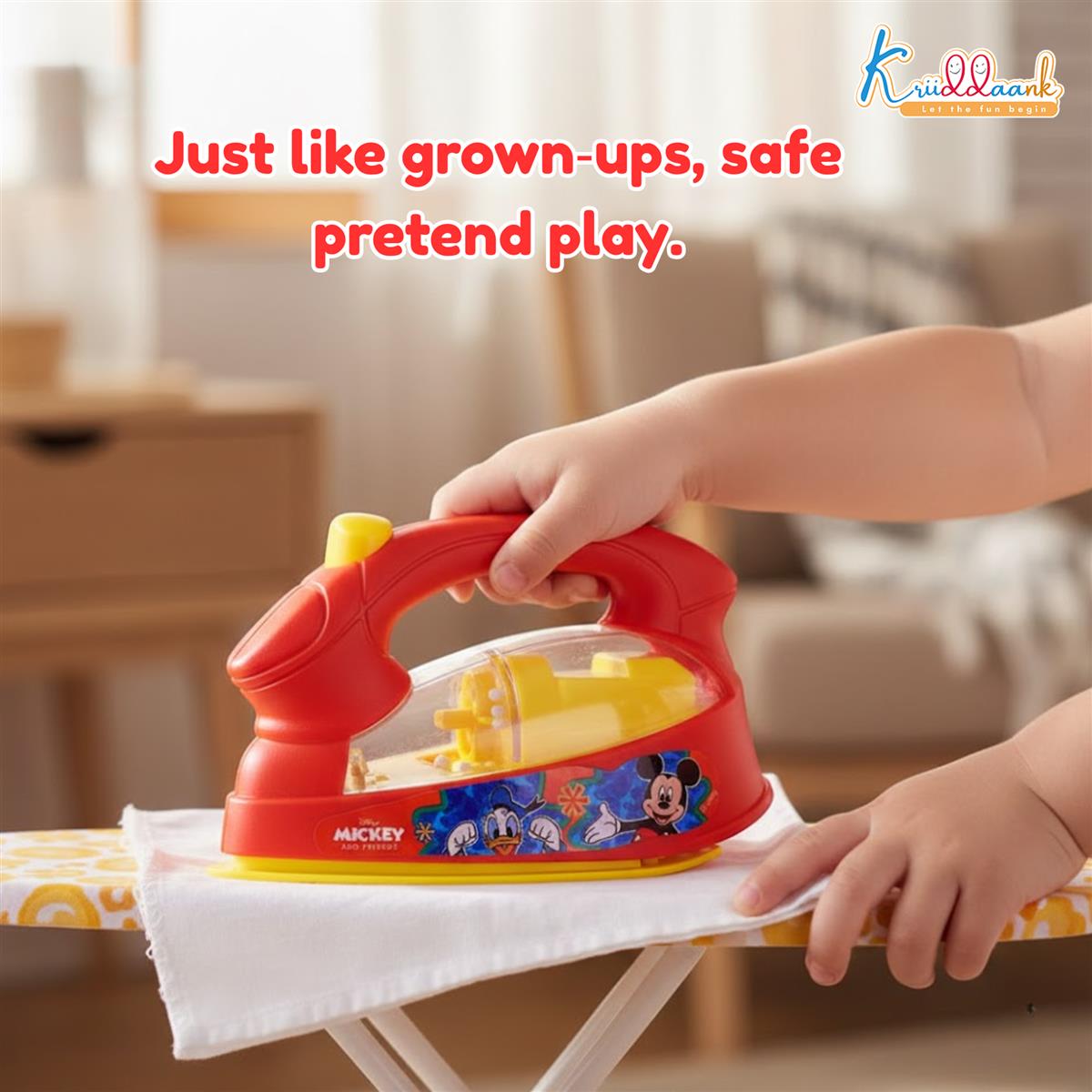 Kriiddaank Mickey Mouse Theme Pretend Play Iron Toy for Kids with Lights and Sound, Educational Role Play Household Toy for Toddlers (3+ Years), Red - Battery Operated
