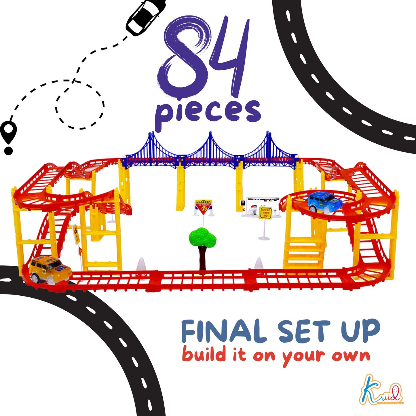 Kriiddaank  Car Track-Medium MickeyMickey Mouse car track setInteractive Disney race track for kidsFun Disney racing playset for kidsMickey Mouse electric race trackPerfect gift for little Mickey