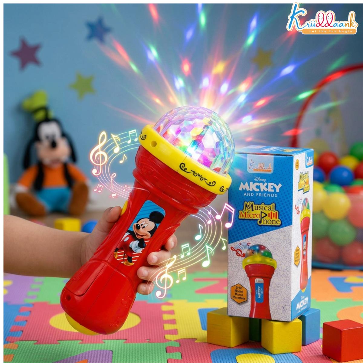 Disney Mickey Mouse Theme Musical Microphone Karaoke Toy for Kids with Disco Projection Lights & Music - Educational Battery Operated Interactive Toy for Boys & Girls Ages 3+