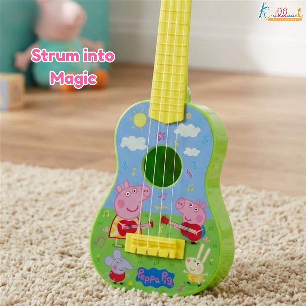 Hasbro Peppa Pig Theme Big Guitar for Kids - 4-String Musical Instrument Toy, Lightweight & Durable, Educational Learning Toy for Boys & Girls Ages 3+, Perfect Birthday Gift for Toddlers (Pink)