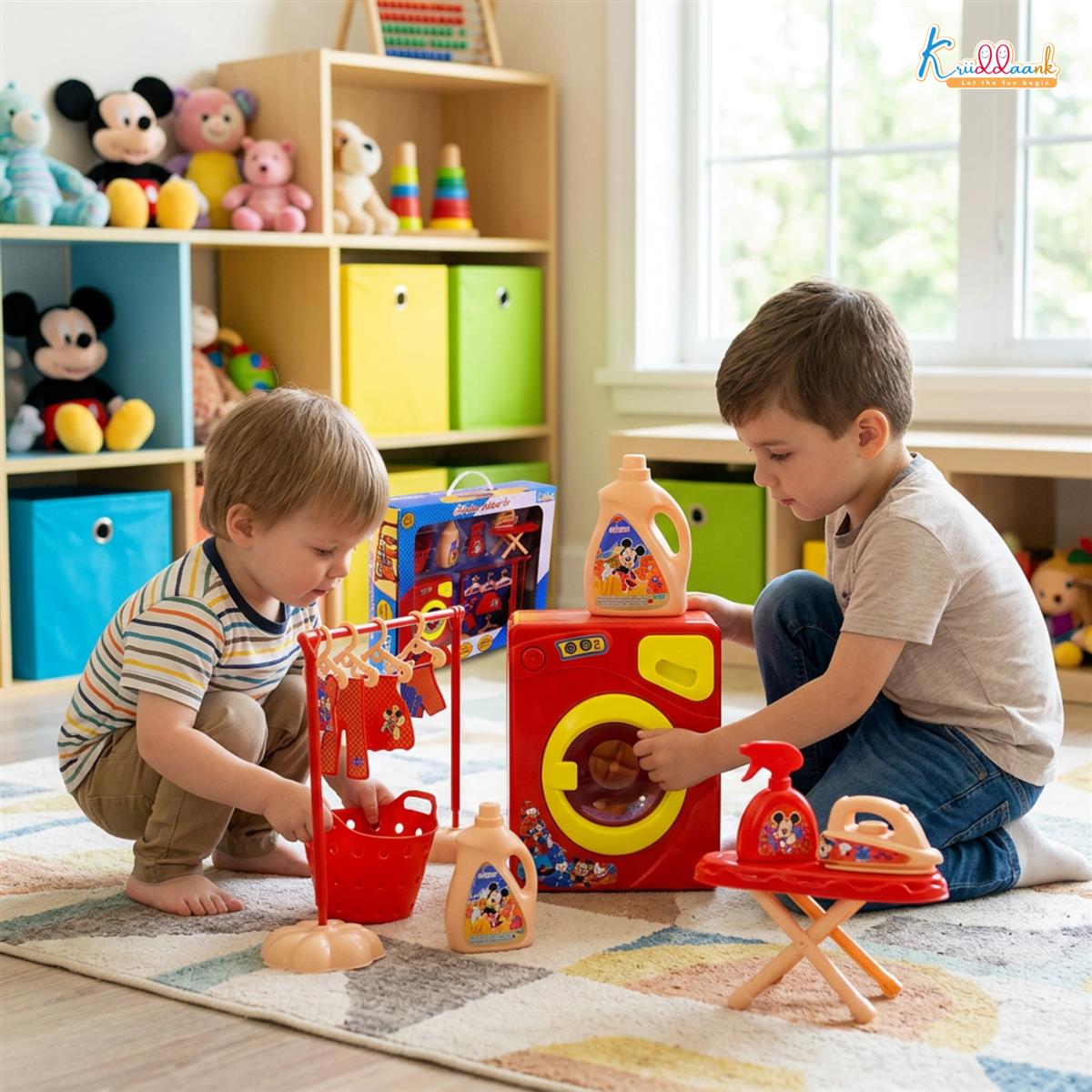 Kriiddaank Disney Mickey Washing Machine Set - 15 Pcs Kids Pretend Play Home Appliances with Music & Accessories - Educational Housekeeping Laundry Toy for Boys & Girls 3+ Years