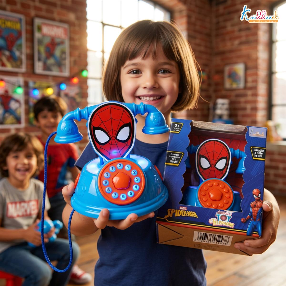 Kriiddaank Spiderman Talking Telephone Toy for Kids, Musical Pretend Play Landline Phone with Ringing Sound & Music, Interactive Learning & Educational Toy for Toddlers Boys & Girls Age 3+