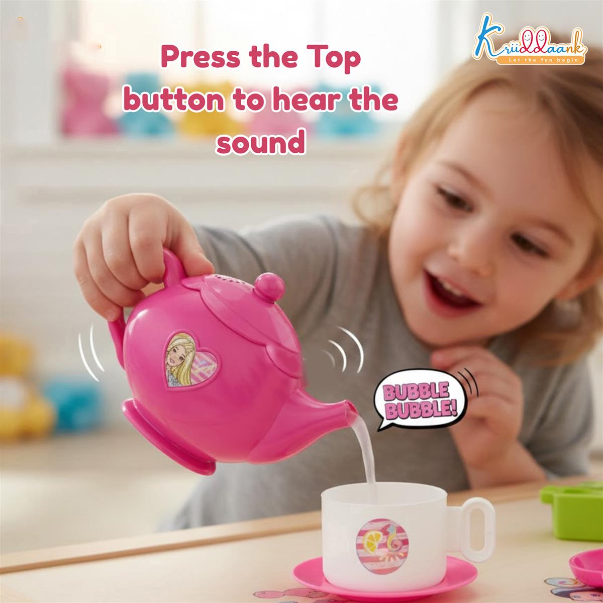 Barbie 32 Pieces Tea Set Trolley for Kids 3Y+ with Music and Sounds, Pink Pretend Play Kitchen Toy Set, Safe & Non-Toxic Musical Tea Party Playset, Ideal Birthday Gift for Girls